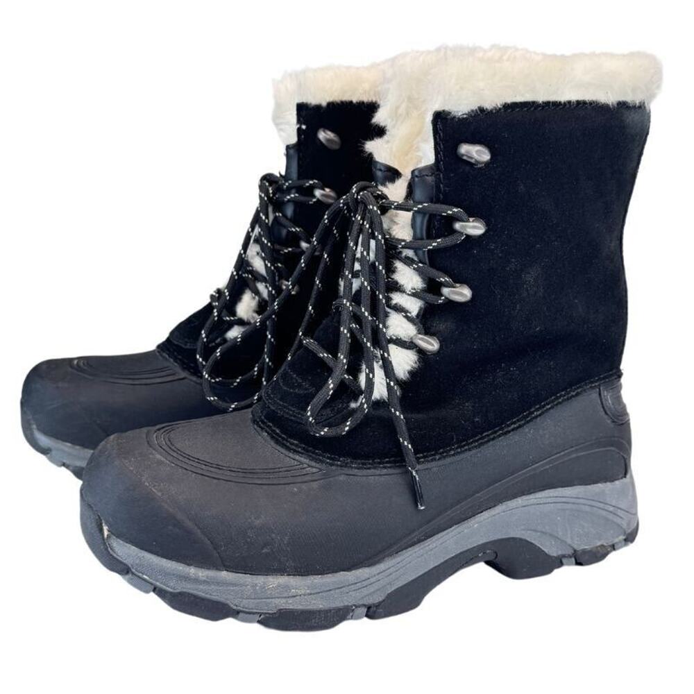 Lands End Womens 394766 Suede Snow Pack Boots Mid Calf Lace Up Black 9B